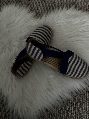 Michael Kors Navy and Cream Striped Espadrille Flats